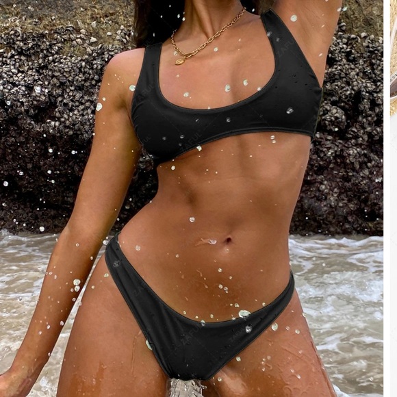 Zaful Other - ZAFUL Textured Tank Style High Cut Bikini Swimwear - Black Small